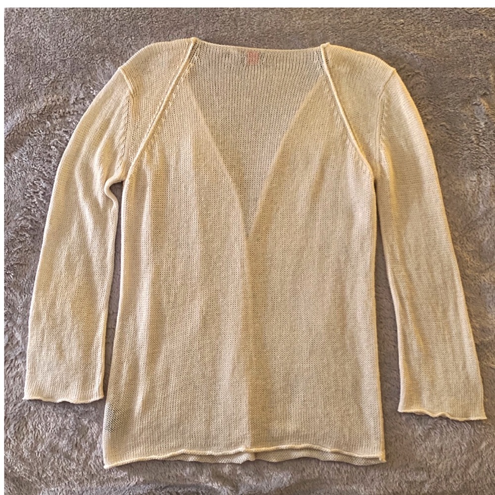 Ivory Knit Linen Open Front Cardigan 360 Sweater Zen Beach Coastal Boho - Picture 3 of 6